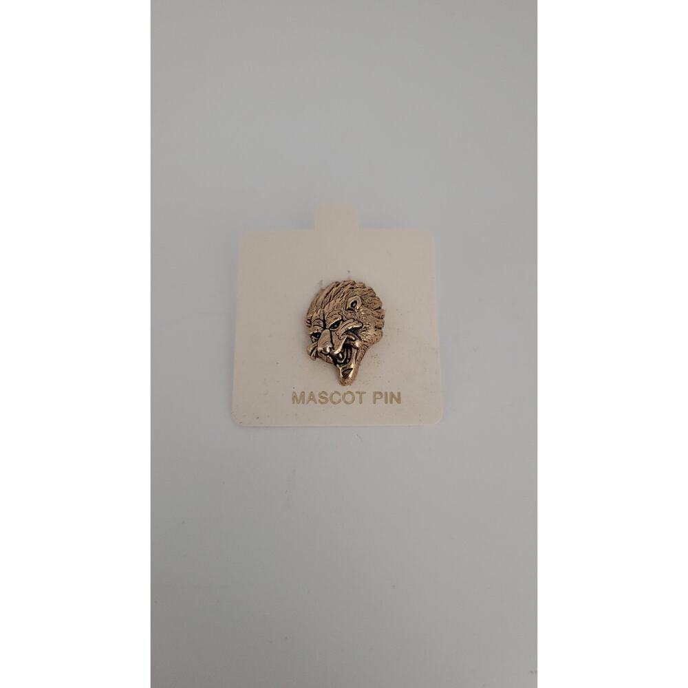 Lion Head Mascot Pin Gold Tone Lapel Pin Vintage Animal Brooch New On Card